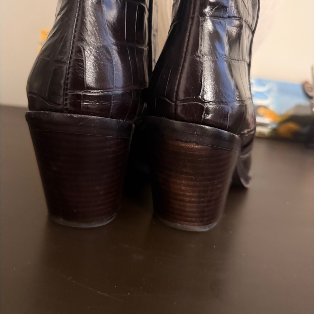 Loeffler Randall Dark Brown Croc-Embossed  Knee Boots- Leather - Picture 7 of 8